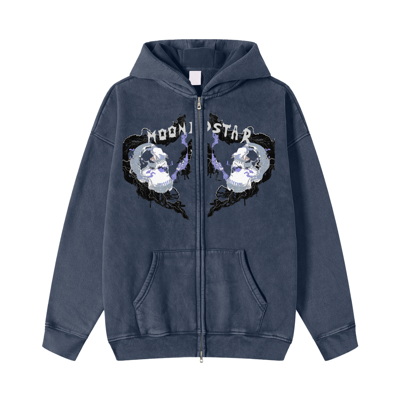 Snow Washed Zip-Through Fleece Hoodie