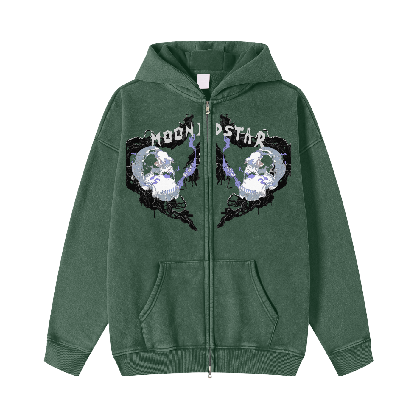 Snow Washed Zip-Through Fleece Hoodie