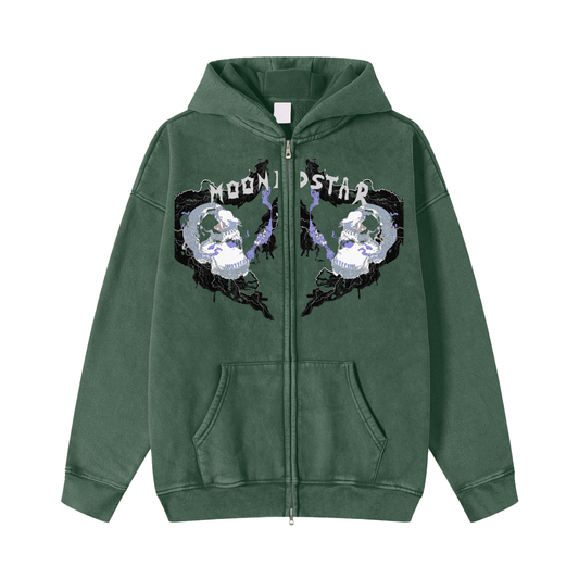 Snow Washed Zip-Through Fleece Hoodie